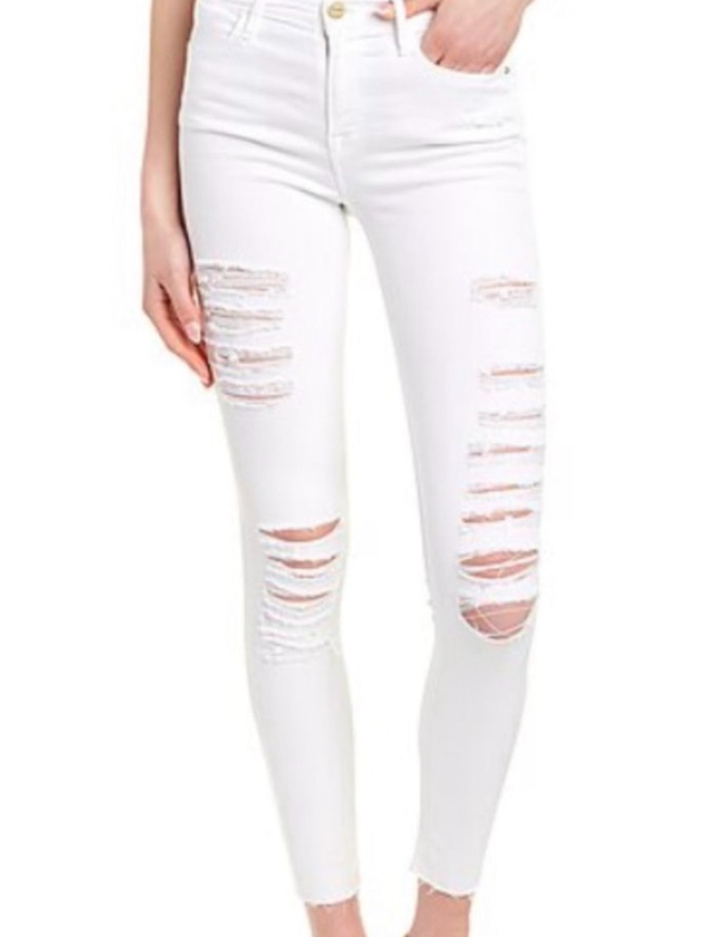 Frame Denim White Ripped Skinny Jeans